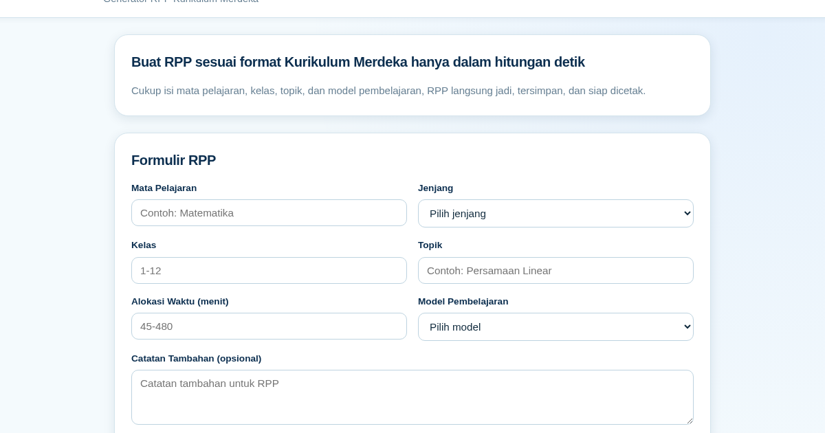 RPP Instan – Generator RPP Kurikulum Merdeka